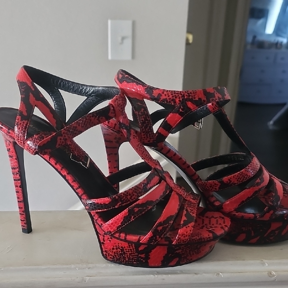 Saint Laurent Stylish Red Strappy Heels